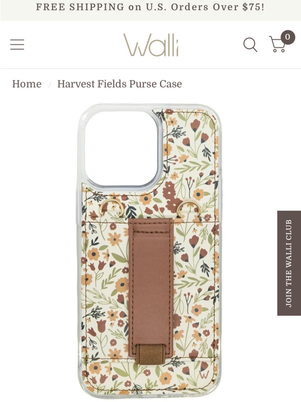 Floral Purse Phone Case with Brown Strap - Walli